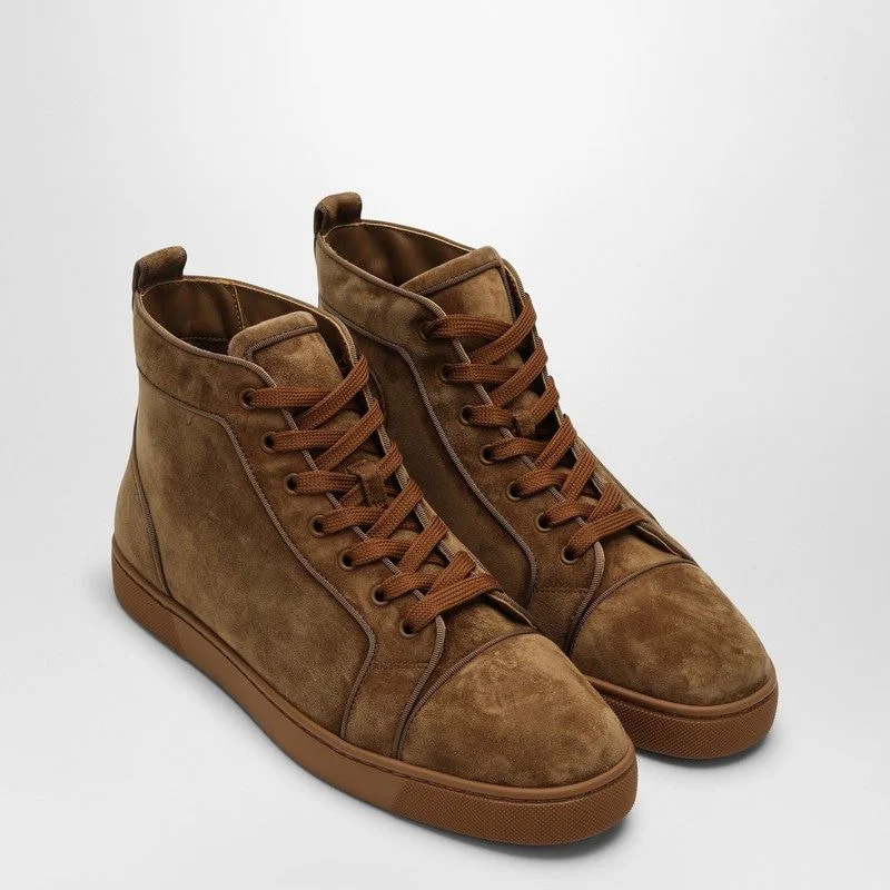 CHRISTIAN LOUBOUTIN Luxury Brown Suede High-Top Sneakers