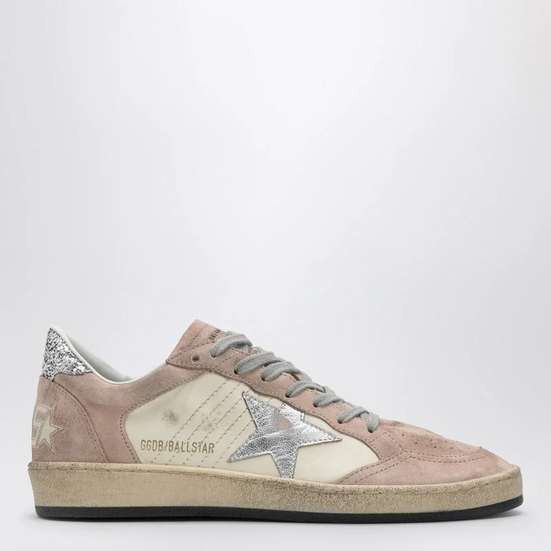 Golden Goose Ball Star Pink Trainer With Silver Glitter