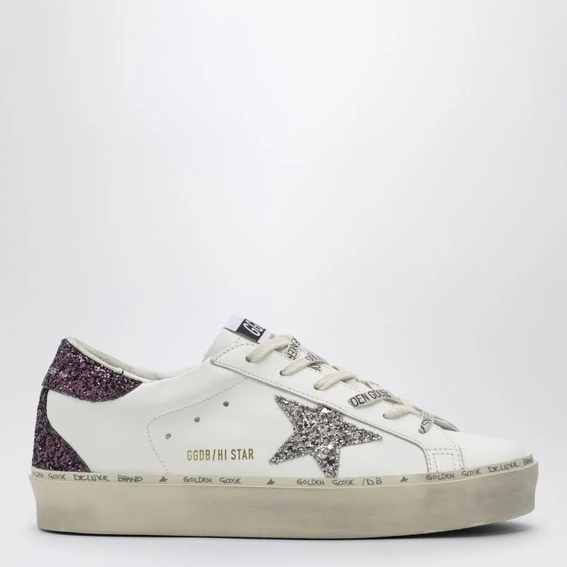 Golden Goose Hi Star Sneaker With Purple/Silver Glitter