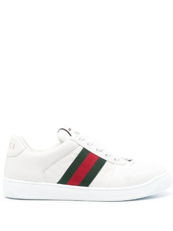 GUCCI Vintage Ecru Leather Sneakers with Signature Stripes