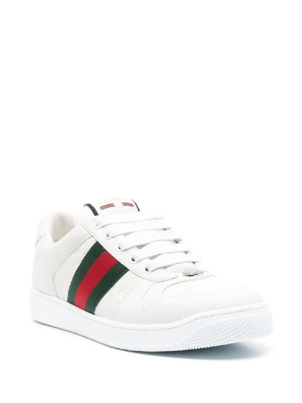 GUCCI Vintage Ecru Leather Sneakers with Signature Stripes