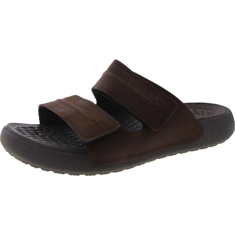 Crocs Mens Faux Leather Slip On Slide Sandals