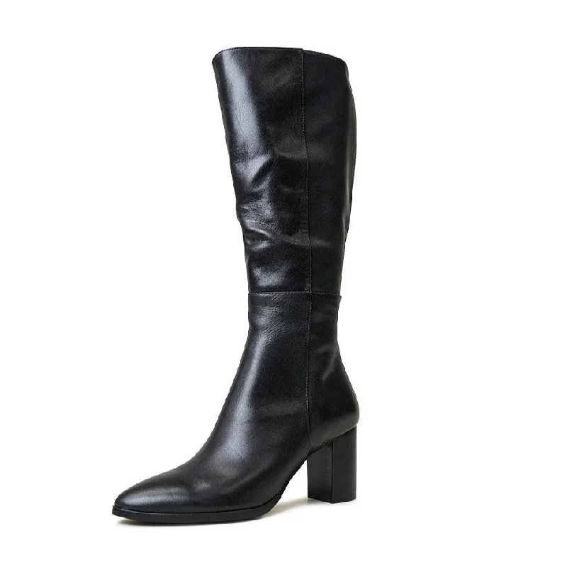 Allouta Black Leather Knee High Boots