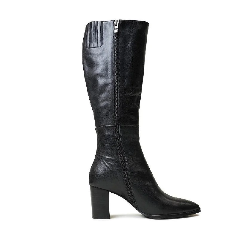 Allouta Black Leather Knee High Boots