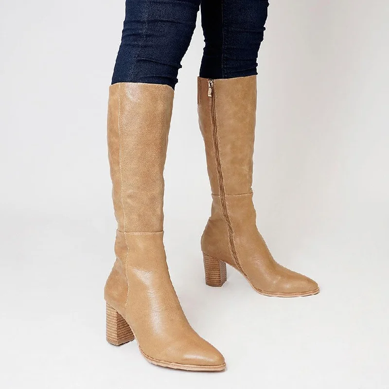 Allouta Tan Leather Knee High Boots