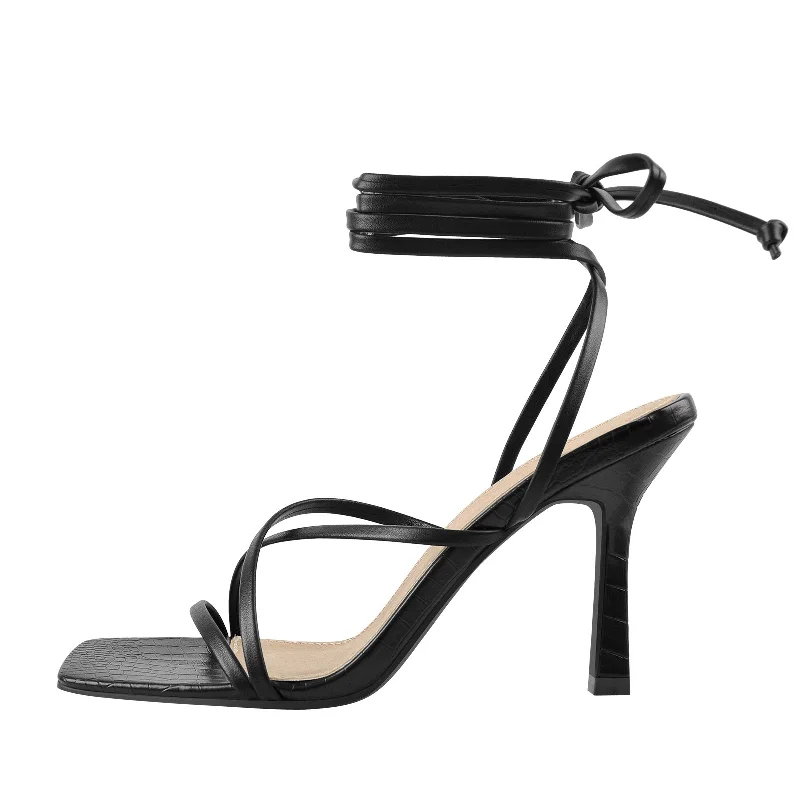 Ankle Strap Square Toe Stiletto Sandals