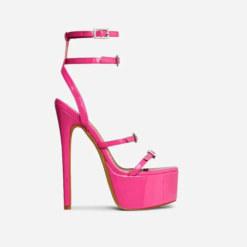 La-Playa Diamante Buckle Strap Open Toe Extreme Platform Stiletto Heel In Pink Patent