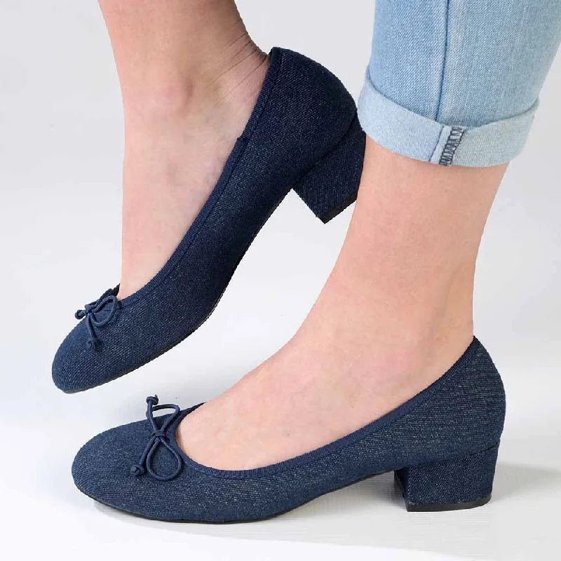 Madison Belen Low Block Heel Court with Bow - Dark Blue