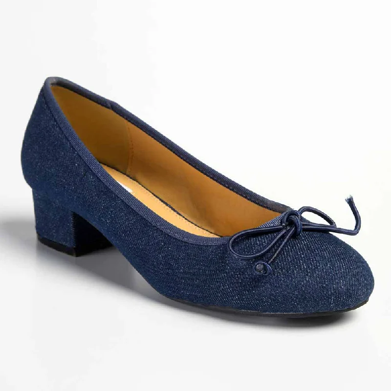 Madison Belen Low Block Heel Court with Bow - Dark Blue