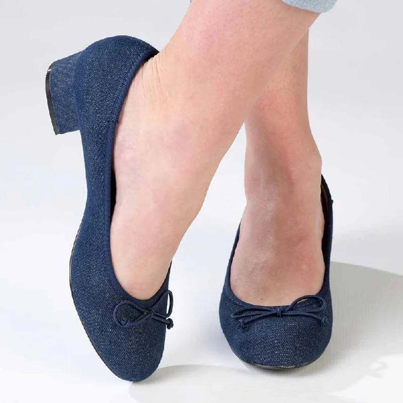 Madison Belen Low Block Heel Court with Bow - Dark Blue