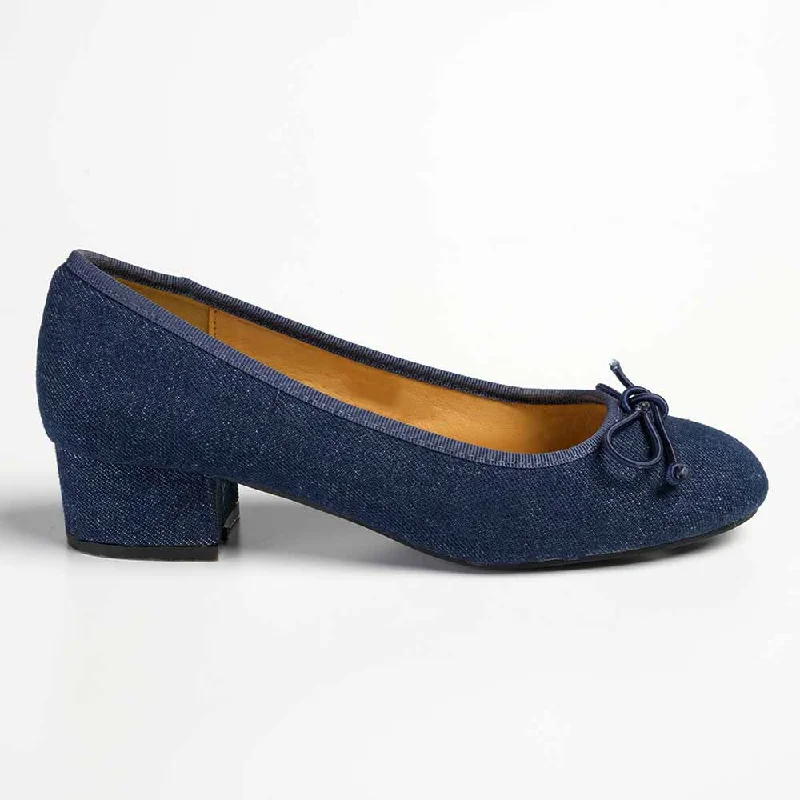 Madison Belen Low Block Heel Court with Bow - Dark Blue