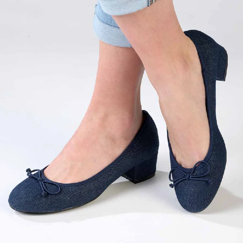 Madison Belen Low Block Heel Court with Bow - Dark Blue