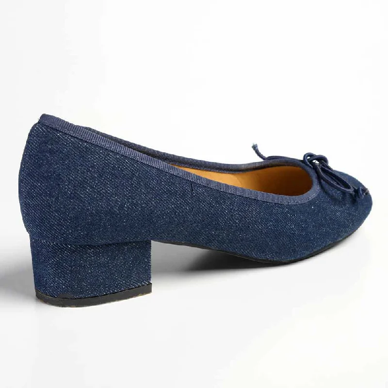 Madison Belen Low Block Heel Court with Bow - Dark Blue