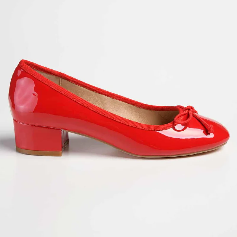 Madison Belen Low Block Heel Court with Bow - Red