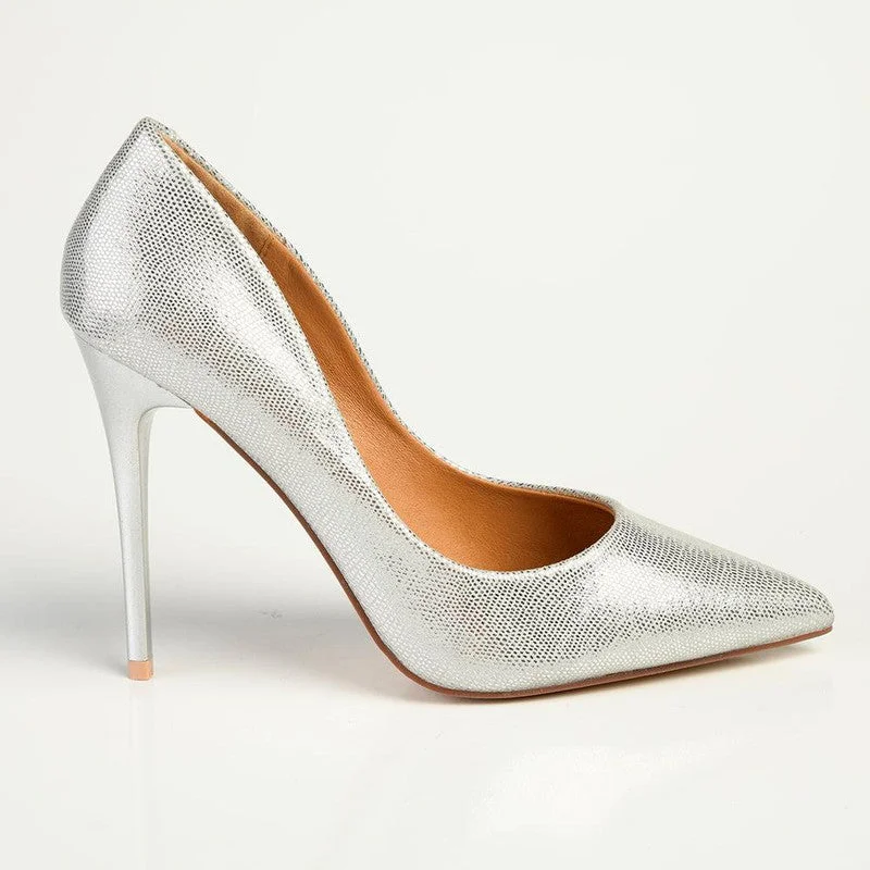 Madison Payton Lizard High Stilletto Court - Silver