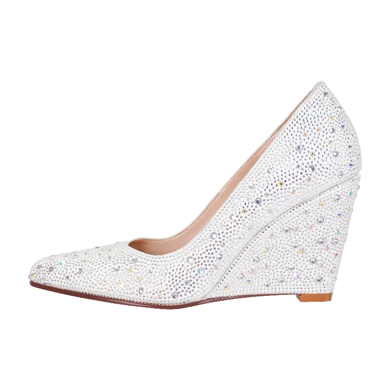 Rhinestone Pointed Toe Wedge Heel Pumps