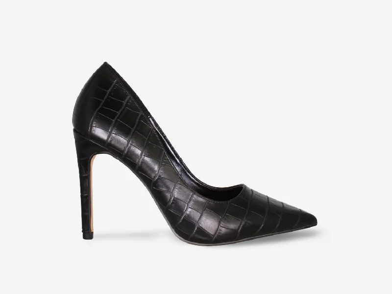 Stacey - Black Croc Print Stiletto Court Heel