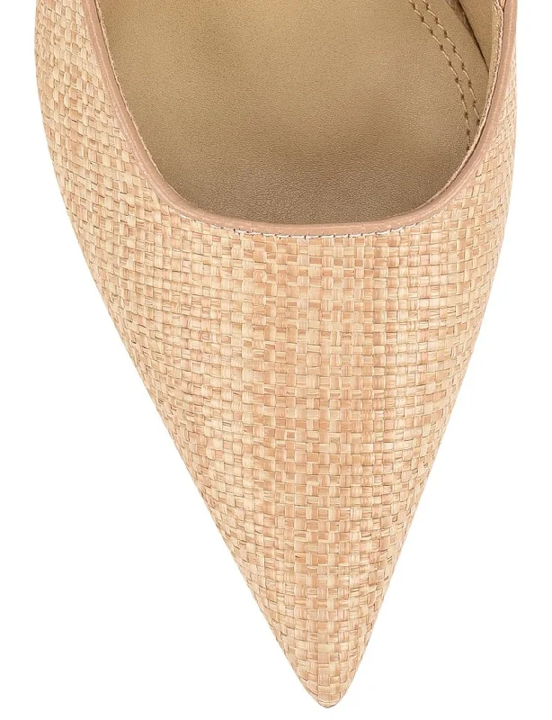 Yasmine Slingback Heels - Almond Leather & Natural Raffia