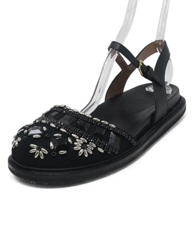 Marni Black Leather Beaded Flats sz 10