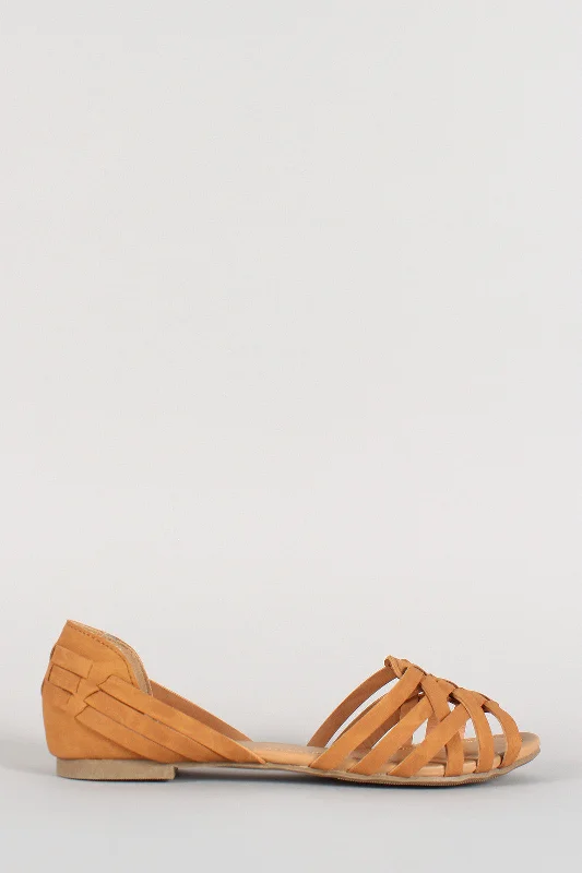 Paprika Nubuck Strappy Peep Toe Dorsay Flat