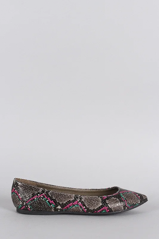 Breckelle Python Pointy Toe Ballet Flat