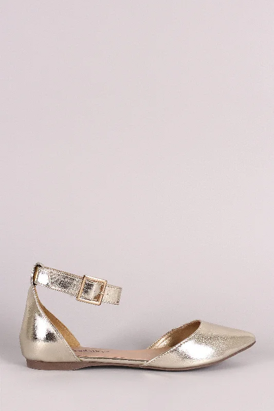 Breckelle Ankle Strap Pointy Toe Dorsay Flat