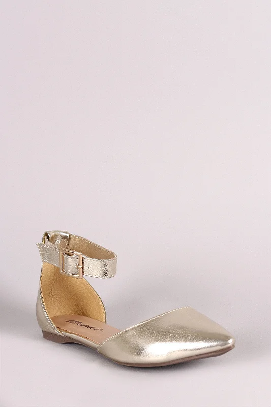 Breckelle Ankle Strap Pointy Toe Dorsay Flat