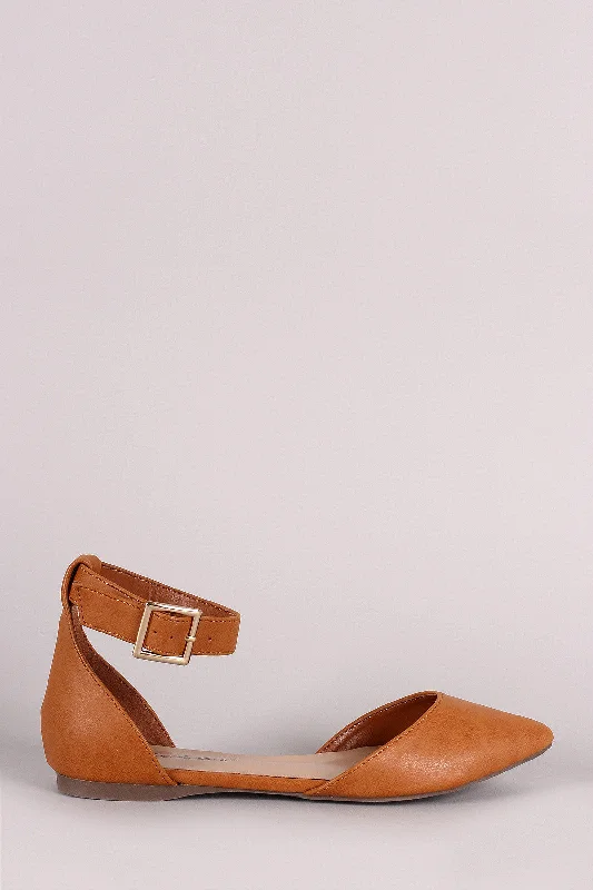 Breckelle Ankle Strap Pointy Toe Dorsay Flat