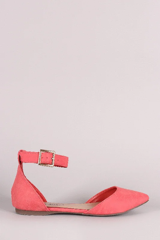 Breckelle Ankle Strap Pointy Toe Dorsay Flat