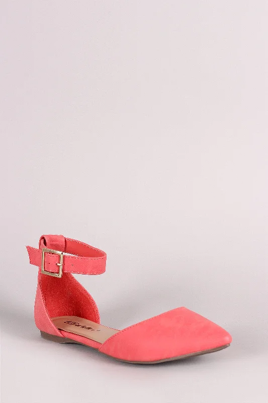 Breckelle Ankle Strap Pointy Toe Dorsay Flat