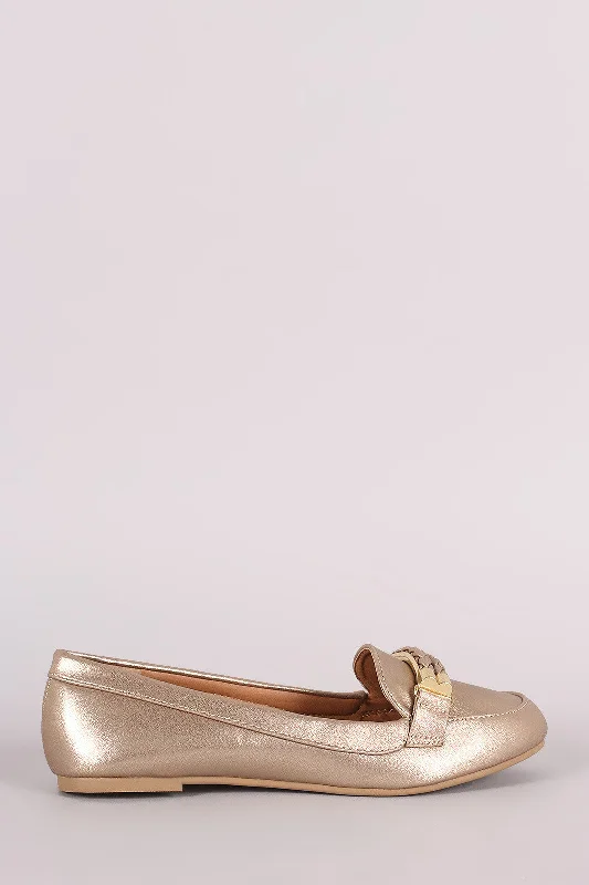 Qupid Metallic Double-Strand Slip-On Loafer Flat