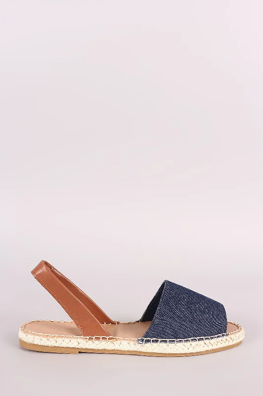 Bamboo Denim Espadrille Slingback Flat Sandal