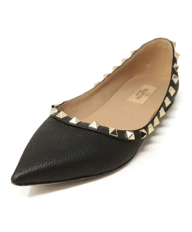 Valentino Black Leather Rockstud Flats sz 8