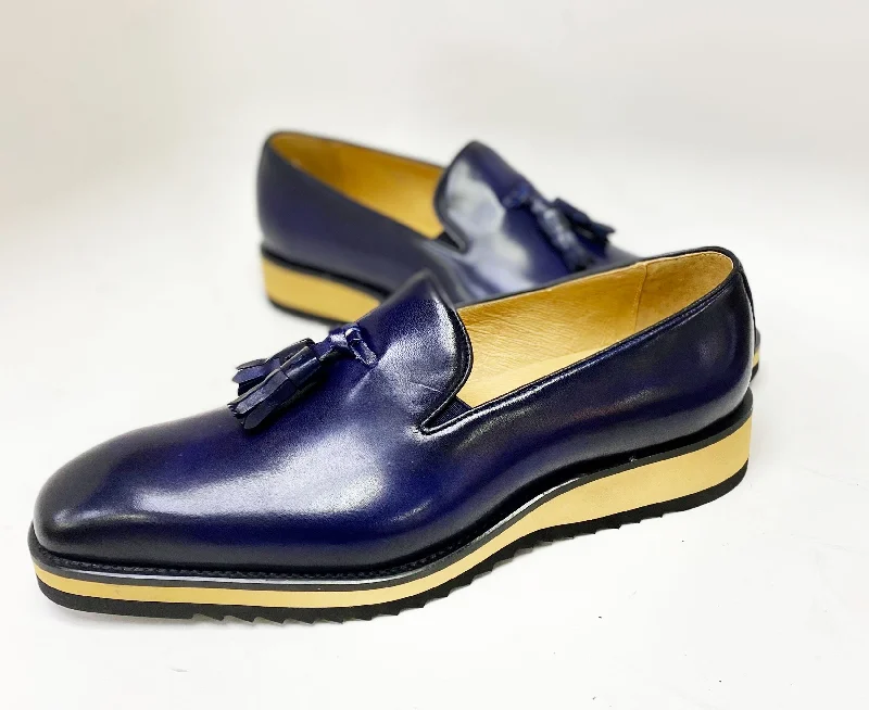 Calfskin Slip-On Tasseled Loafer Navy