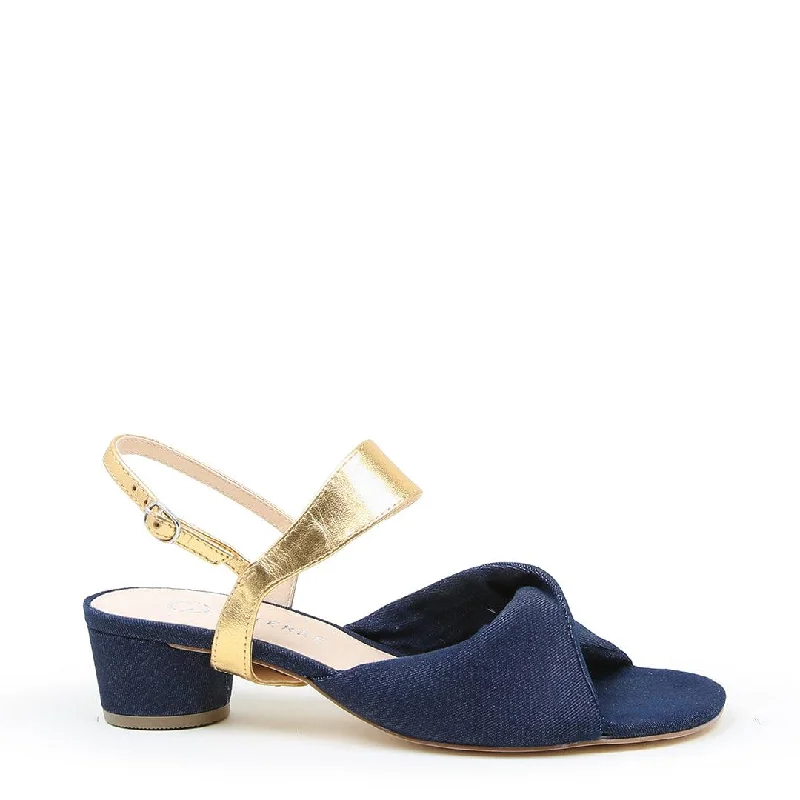 Denim Lo Twist Sandal + Gold Elsie Strap