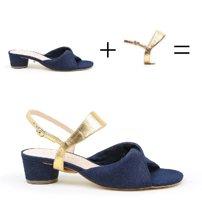 Denim Lo Twist Sandal + Gold Elsie Strap