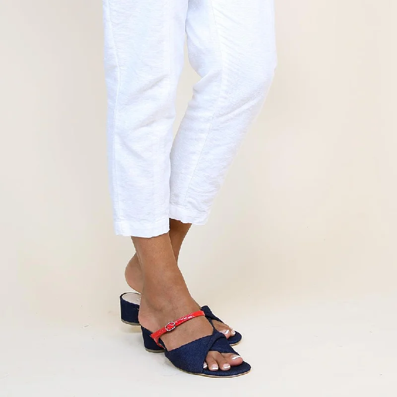 Denim Lo Twist Sandal + Red Gloss Twiggy Strap