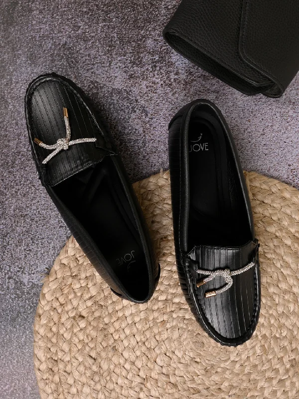 Women Black Striped Loafers