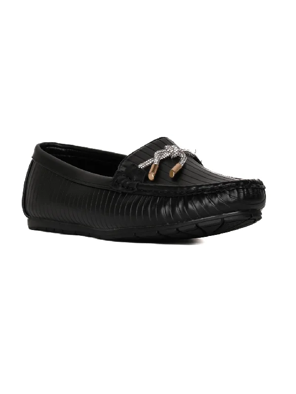 Women Black Striped Loafers