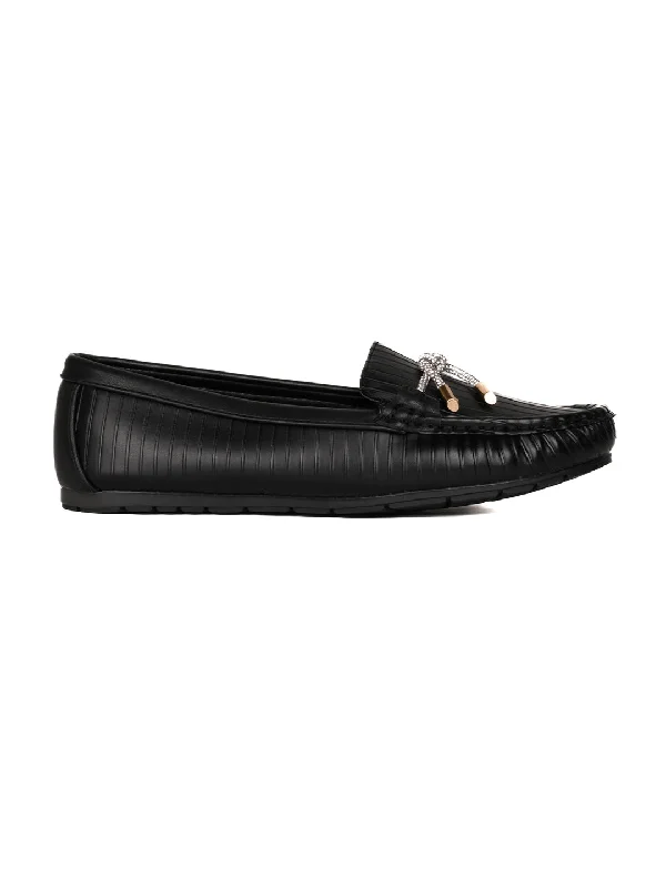 Women Black Striped Loafers