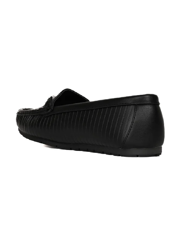 Women Black Striped Loafers