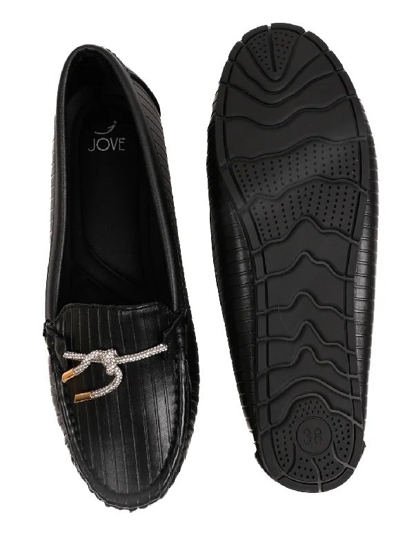 Women Black Striped Loafers