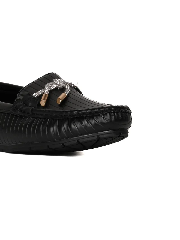 Women Black Striped Loafers