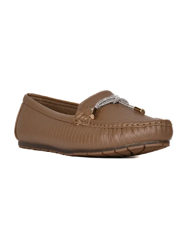 Women Khaki Striped Loafers