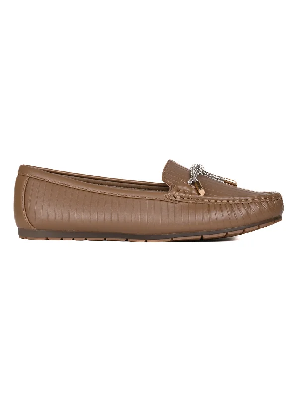 Women Khaki Striped Loafers