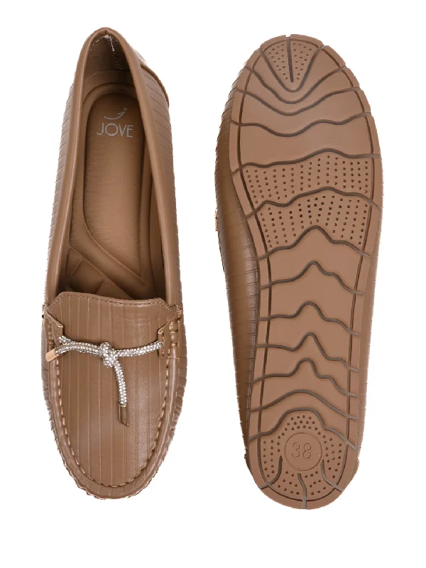 Women Khaki Striped Loafers