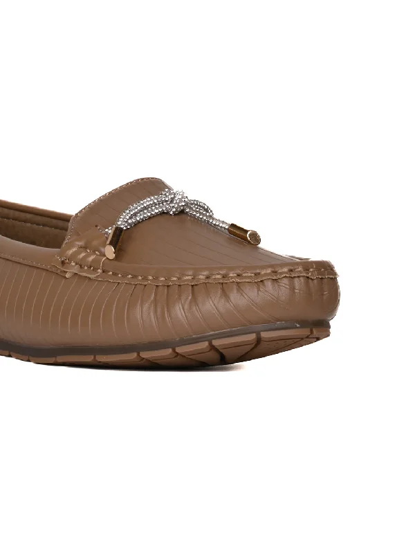 Women Khaki Striped Loafers