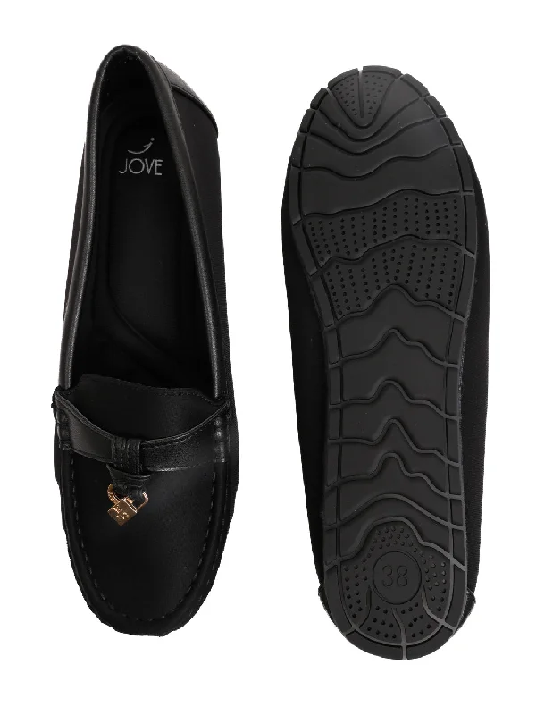 Women Black Solid Loafers