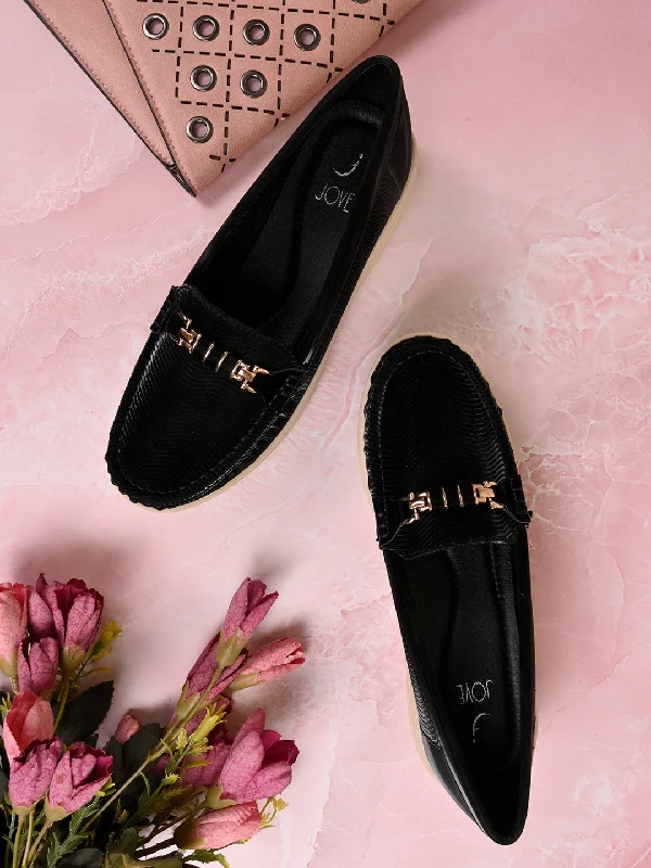 Women Black Solid Wedge Heel Loafers