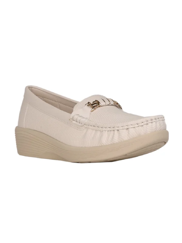 Women Beige Solid Wedge Heel Loafers